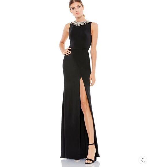 NWT Mac Duggal Sleeveless Rhinestone Collar Column Gown - Picture 2 of 15